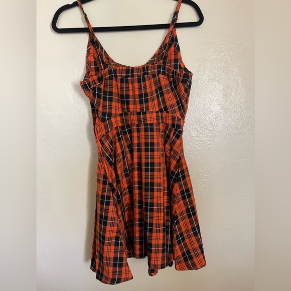 New Black & Orange Plaid Pleated Lace-Up Dress size small - Picture 5 of 5